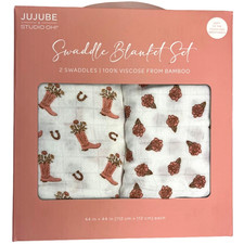 JuJuBe Baby Bamboo Swaddle Blanket Set Cowgirl BootsFlower Horse Lot Viscose NWT