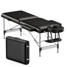 Portable Massage Table 2-Fold Lash Bed with Face Cradle Carrying Bag Black