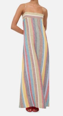 STAUD Women's Green Laura Linen Unlined Lightweight Market Stripe Dress Size XS