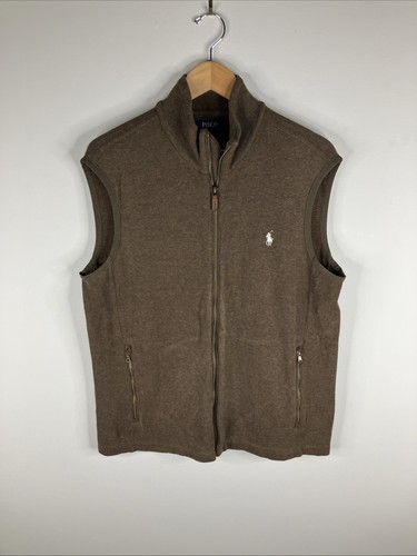 Polo Ralph Lauren Sweatshirt Vest Adult Medium Brown Full Zip Cotton Men B16