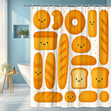 Cute Cartoon Bread Shower Curtain - Fun Bakery Theme Home Decor