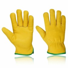 Mens Leather Work Gloves Fleece Lined Winter Cowhide Thermal Safety Driving Ski