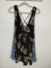 Free People Thought I Was Dreaming BlackFloral Mini Dress Boho strappy back M