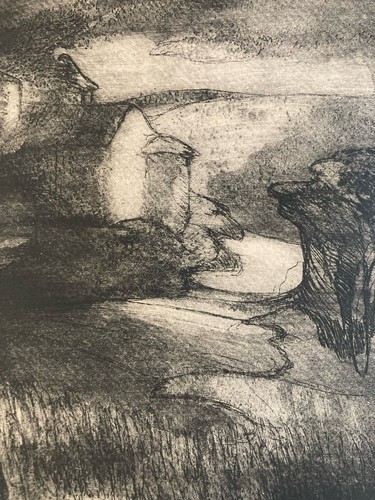 Very Beautiful Engraving 1960 Surreal to Identify Scenery Art Antique Surrealism