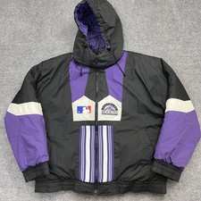 Vintage Colorado Rockies Jacket Mens XL Black Purple MLB Baseball Pro Player 90s