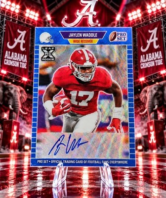Jaylen Waddle /50 2021 Leaf Pro Set RC Rookie Auto Blue Alabama Dolphins
