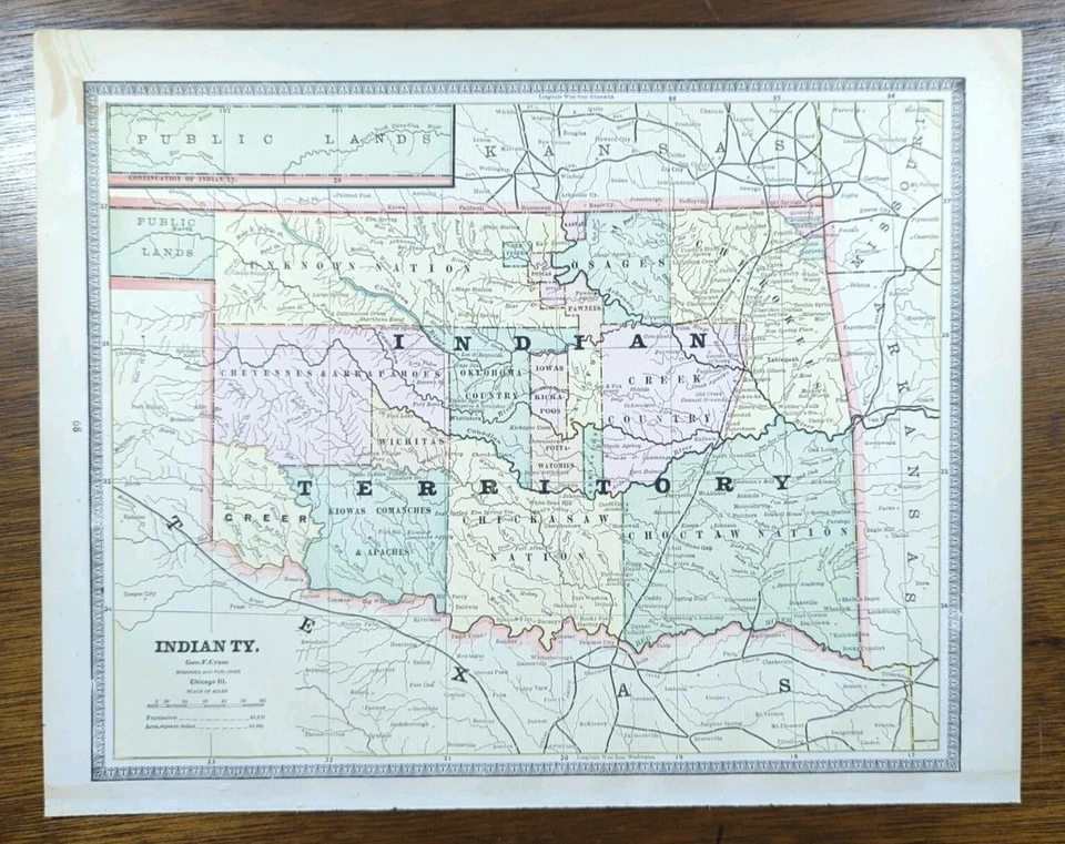 Mapa TERRITORIO INDIO 1886 13"x11" Antiguo Antiguo Original NACIONES DE OKLAHOMA Foto 2 de 4
