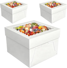 3 Pack 10x10x8 Inch White Cake Boxes with Window and Lids   Disposable Bakery Bo