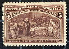 US Stamps - SC# 234 - 5 Cent - MOG NH - Horizontal Crease  - SCV = $150.00