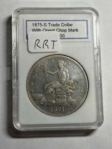 1875 S Trade Silver Dollar $1 AU Detail Chopmarked Nice Luster Tough Type Coin