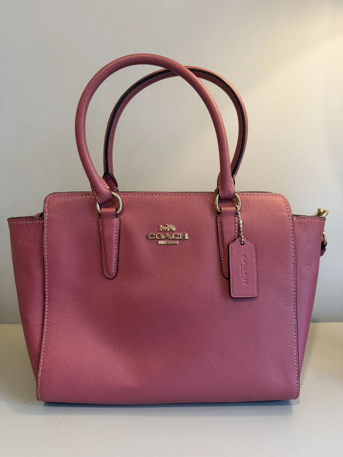 Coach Leather Leah Satchel Purse Strawberry Rose Pink F30555 detachable strap