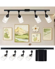 4 Pack H Track Lighting Heads with 39.3 Inches H Track Rails, Black Track Lig...