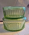Vintage Uranium Vaseline Depression Glass Oval Storage Refrigerator Dishes/Lids