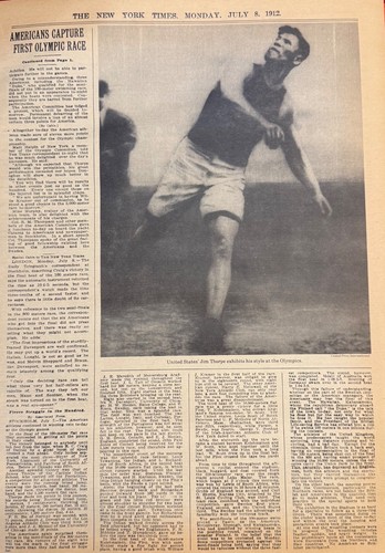 Vintage 1912 Olympics Jim Thorpe NEW YORK TIMES News Article Estate Sale Find
