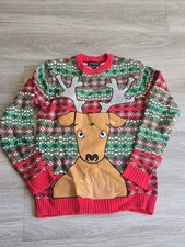 Blizzard Bay Drink Pocket Ugly Reindeer Green Combo Christmas Sweater. Sz S