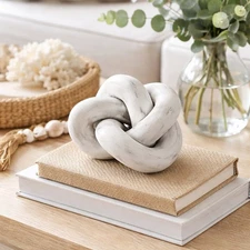 Nautical Chain Knot Decor White Distressed Coastal Heavy Sculpture 7” 