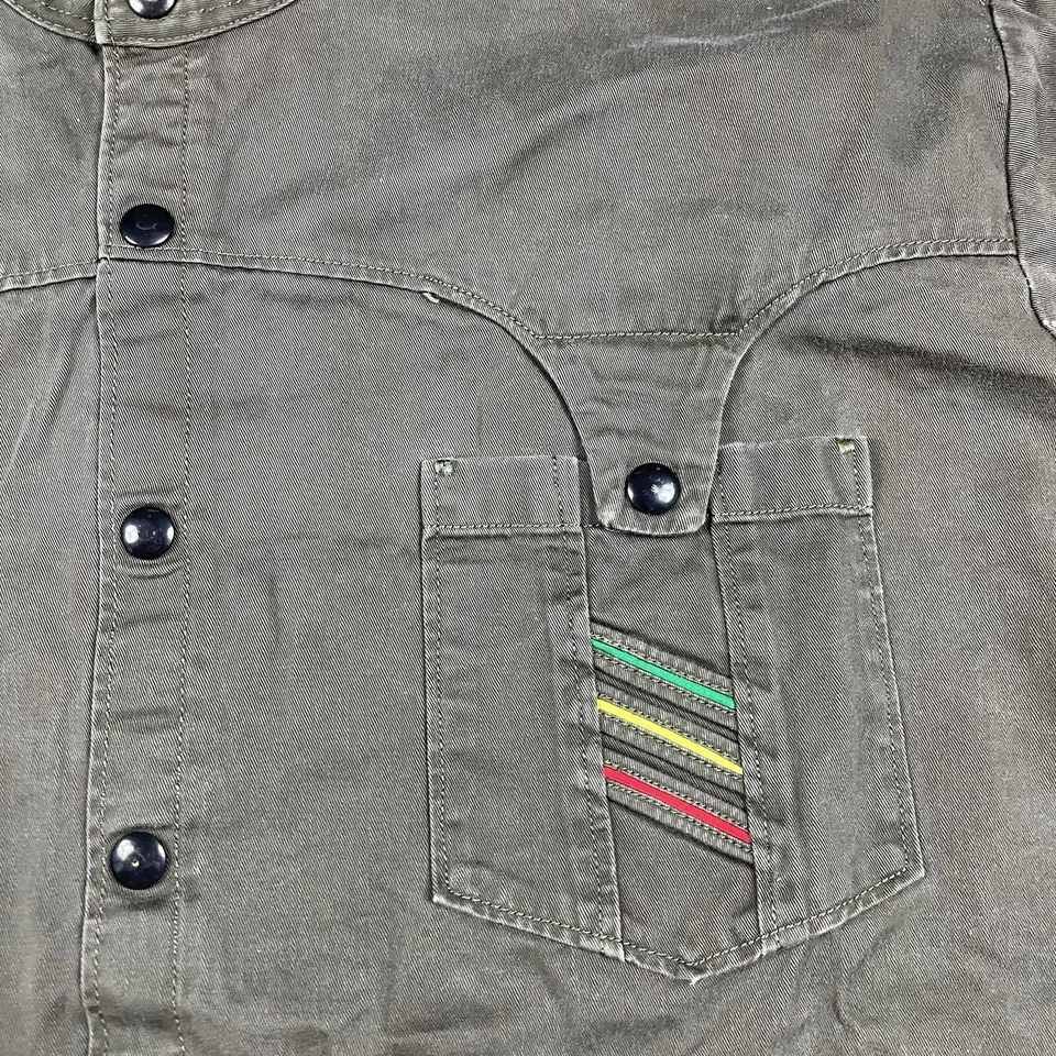 Camisa abotonada vintage estilo Bob Marley verde militar talla XL Foto 3 de 4