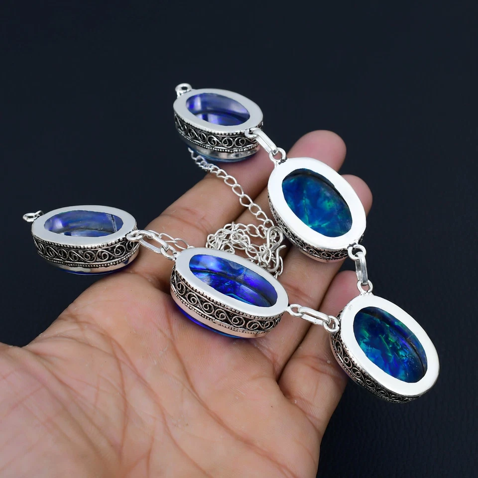 Collana In Opale Triplo Australiano In Argento Sterling 925 Per Regali - Immagine 3 di 4