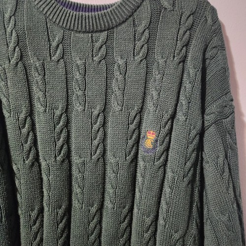 VTG Chaps Ralph Lauren Sweater Mens Size Medium Green Cable-Knit Pullover Preppy - Picture 3 of 6