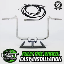 KST Kustoms Polished 12" Pre-Wired Mayhem Bagger Handlebars 16-23 Harley Batwing