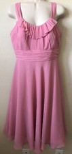 David's Bridal Dusty Rose Pink Chiffon Ruffle Neck Sleeveless Women's Dress SZ 6