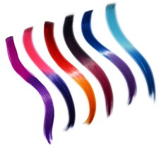 HAIR EXTENSION CLIP WIG HAIR STRAND STRETCH PINK PURPLE YELLOW BLUE