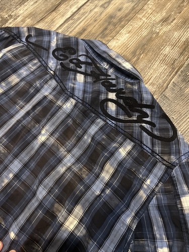 Ed Hardy Shirt Mens XL Plaid Pearl Snap Long Sleeve