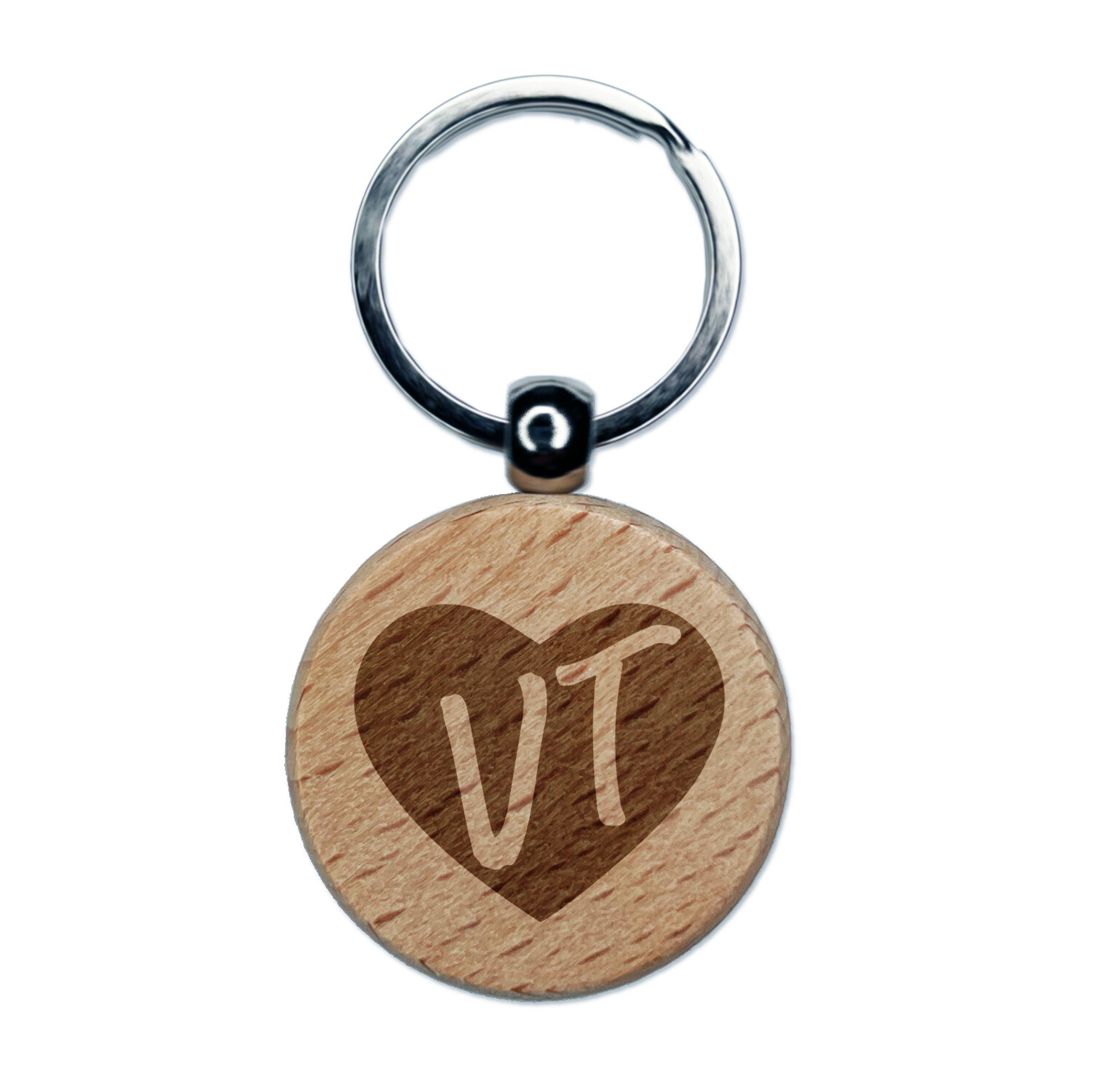 Vermont VT State Heart Engraved Wooden Keychain Charm Tag
