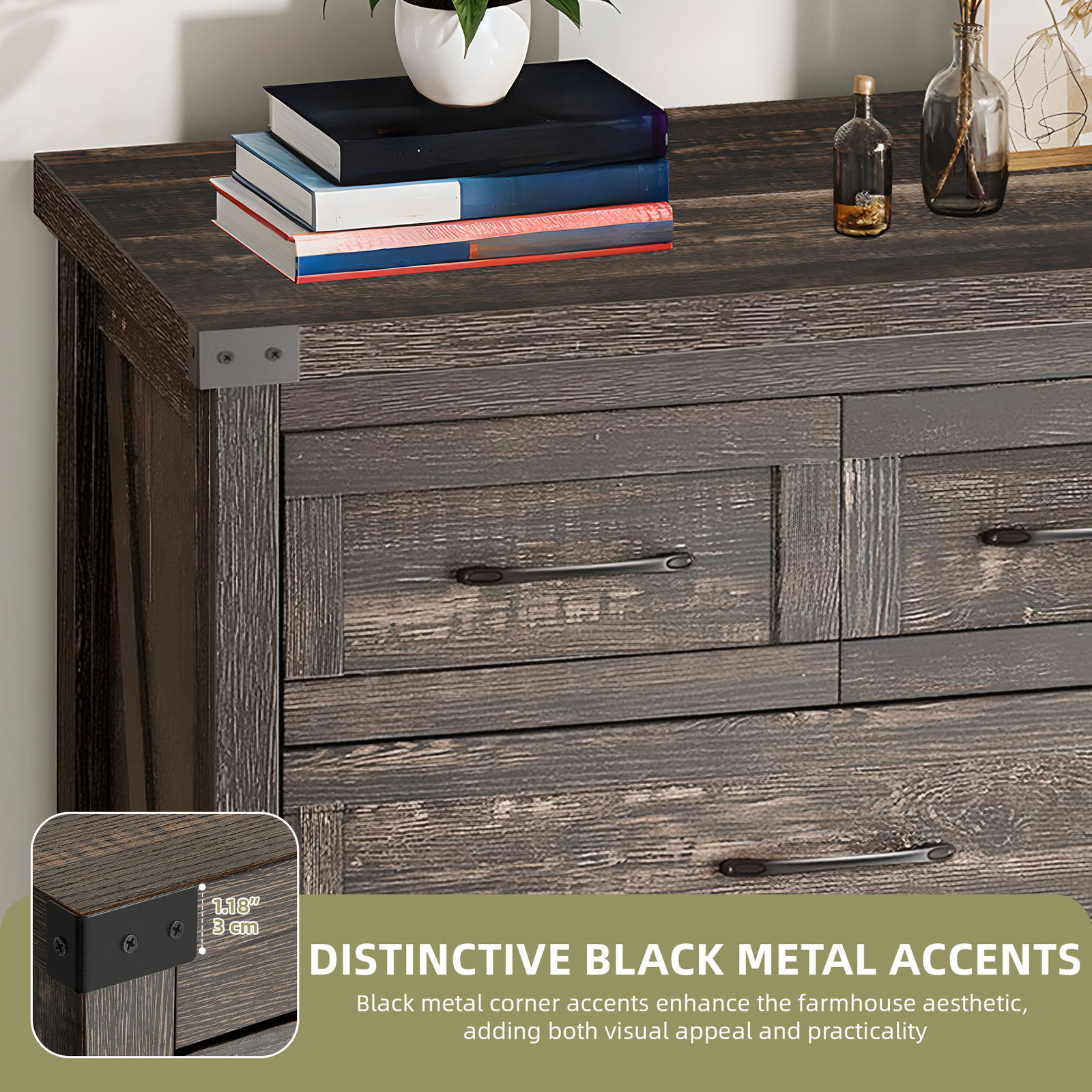 Tall 6 Drawer Dresser Dark Wood Storage Chest Bedroom Furniture Storage Cabinet