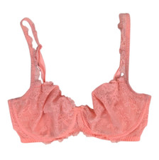 Victoria's Secret Unlined Demi Bra Women's Size 32DDD Coral Pink Floral Lace Bow