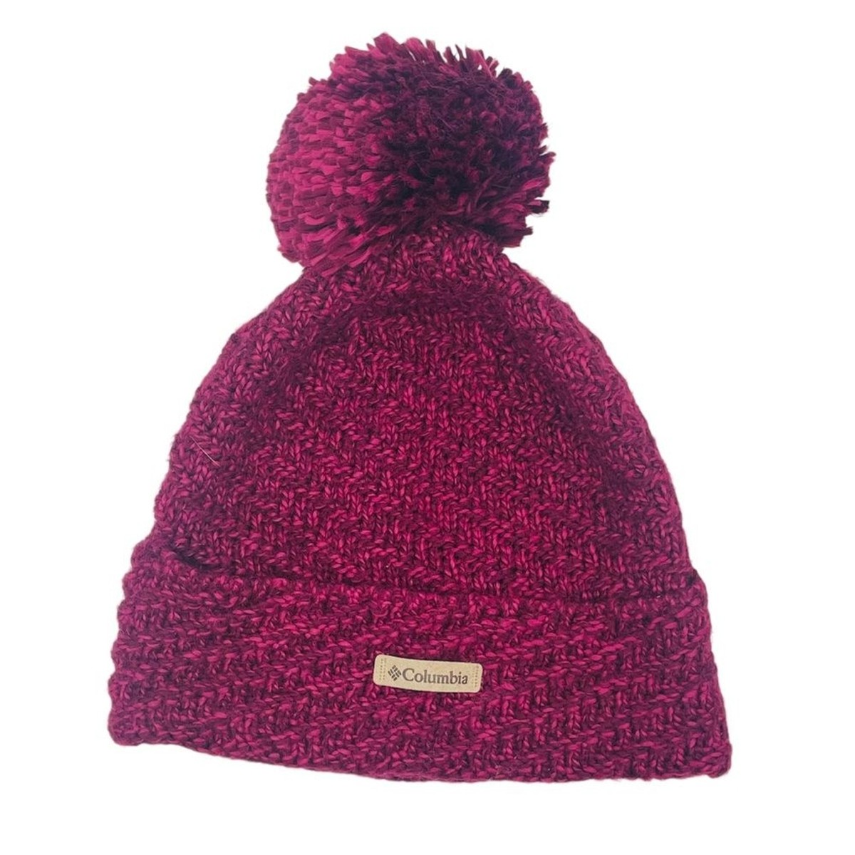 Columbia Cable Knit Beanie Adult Maroon Pom Pom | eBay display picture 3