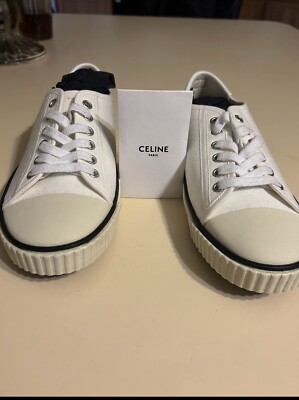CELINE Hedi Slimane white canvas cream rubber toe cap low top