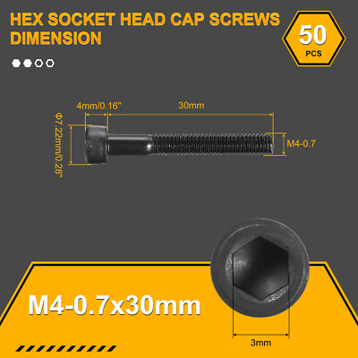 M4-0.7x30 Socket Head Cap Screw - 50Pack - Carbon Steel