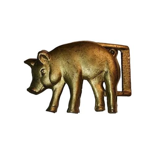 Vintage Gold Brass Pig Piggy Belt Buckle 3.5 L X 2.5 Fits 1.5" Belt - Picture 5 of 9
