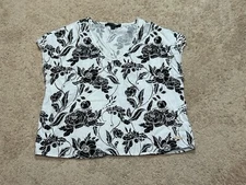 Marc New York Womens Shirt Size Medium Linen Multicolor Floral Print Embellished