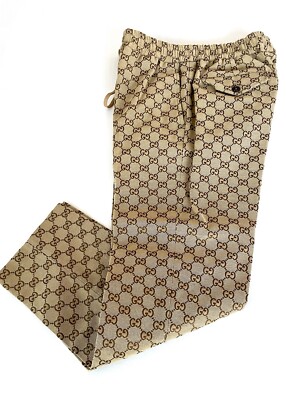 gucci 24aw ggキャンパス ジャガード カーゴパンツ Gucci GG Brown Canvass Jacquard Cotton Monogram Pants Gucci Sz 46