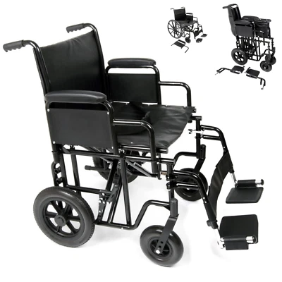 U-GO ATLAS Bariatric Heavy Duty Attendant Propelled Transit Wheelchair with Extra Wide Seat