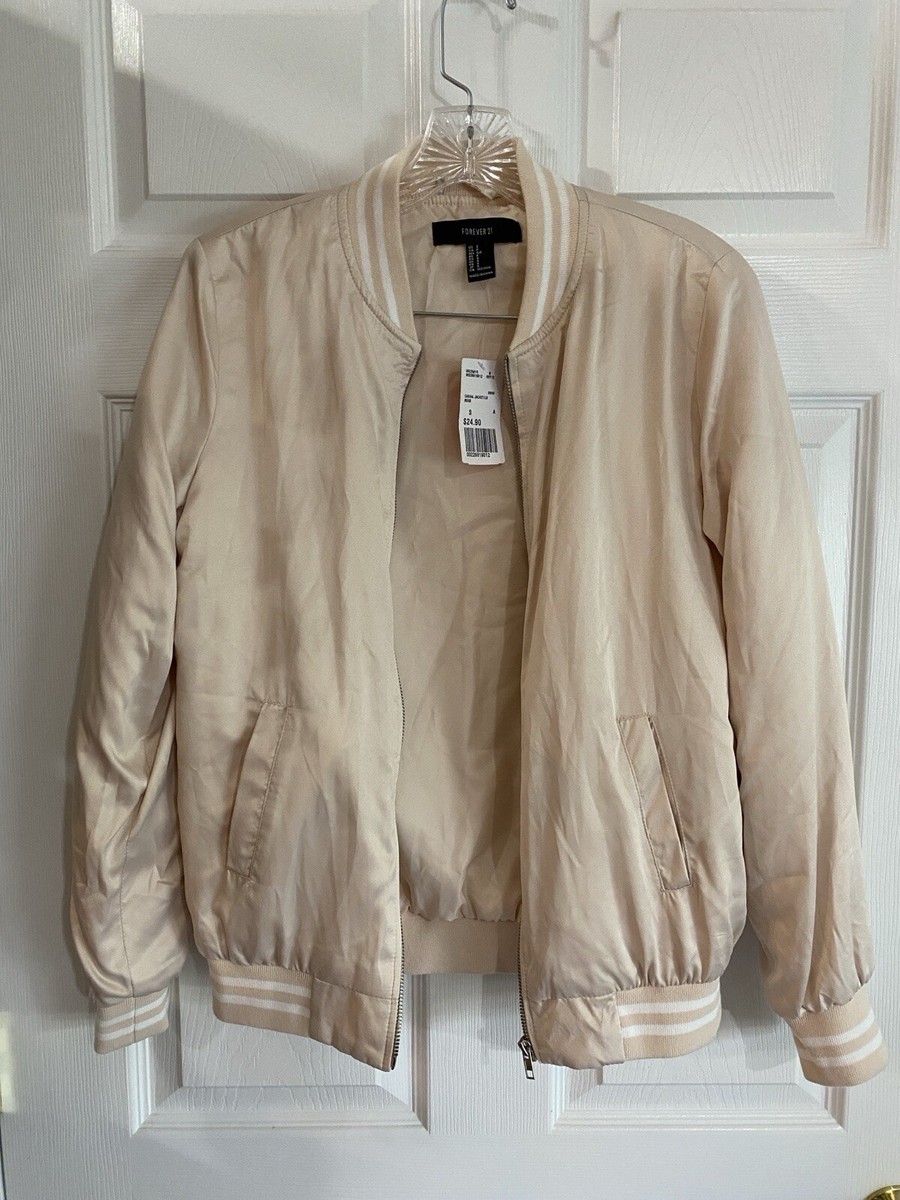 NWT Forever 21 Light Blush Color Bomber Jacket Varsity Jacket style Size S
