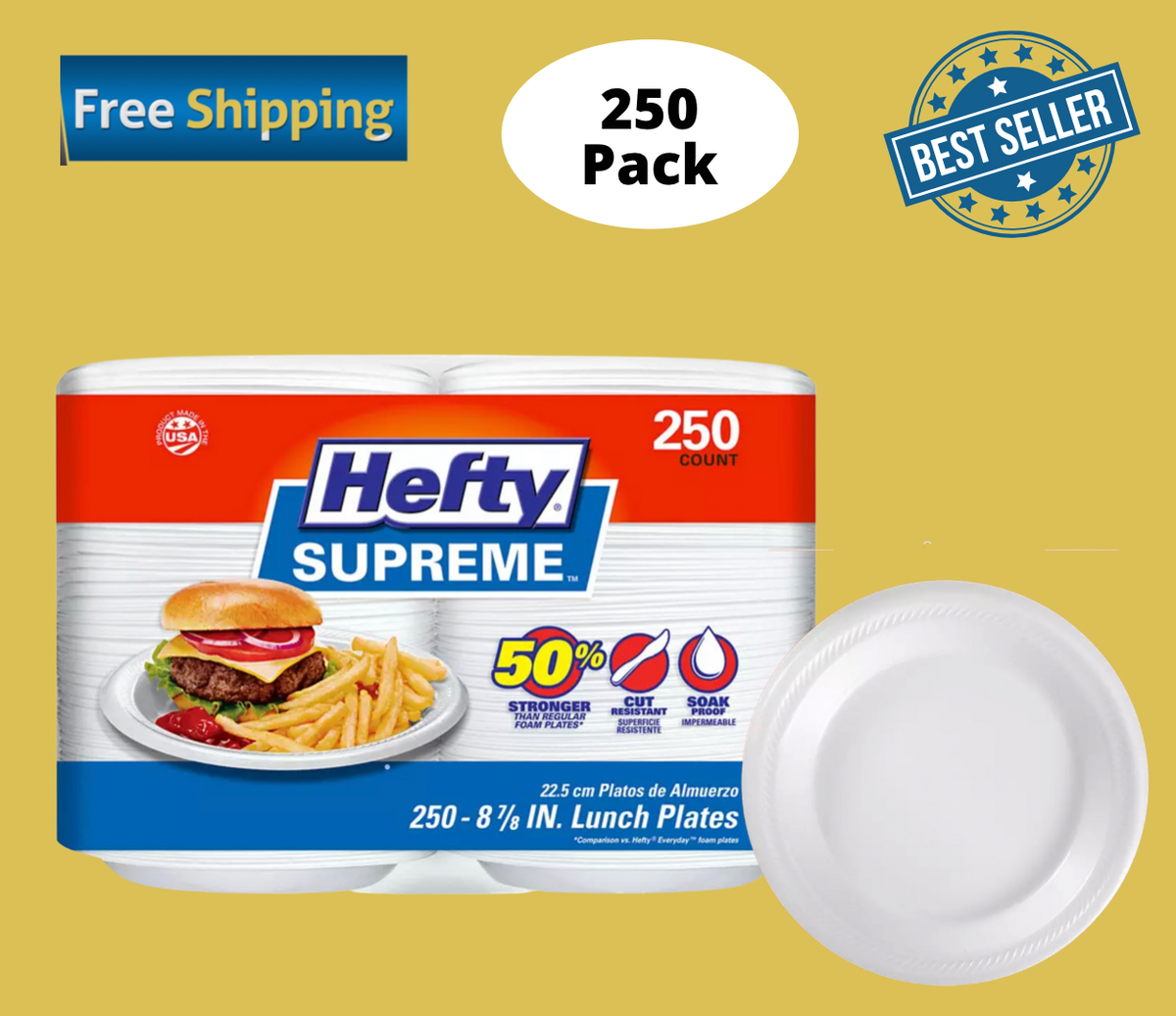 Hefty Supreme Foam Disposable Lunch Plates, 8 7/8