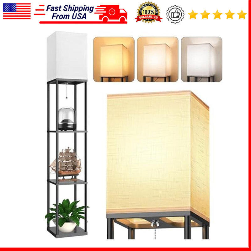 Floor Lamp with Shelves for Living Room Shelf Floor Lamp with 3 CCT LED Bulb US