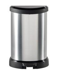 Image of Curver Deco Black & Silver Pedal Bin Kitchen Bathroom Toilet Rubbish Dustbin