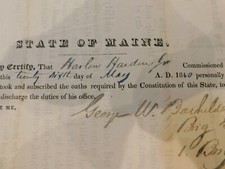 364 US Military Captain Commission Sgn Maine Gov. J.Fairfield & General 1840