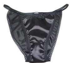 Black Friday Knickers  SATIN  TANGA BRIEF String bikini BLACK SIZES XS TO XXL