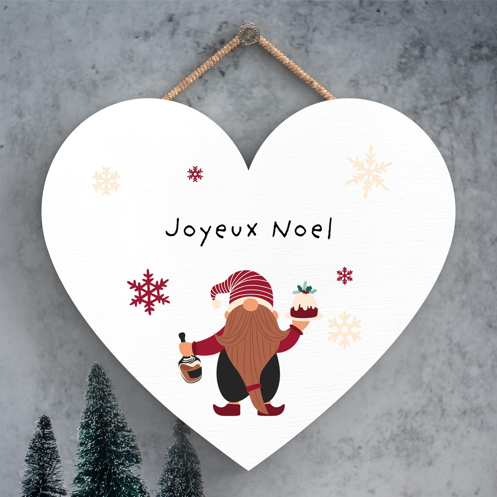 Joyeux Noel Gonk Festive Wooden Heart Plaque Christmas Decor