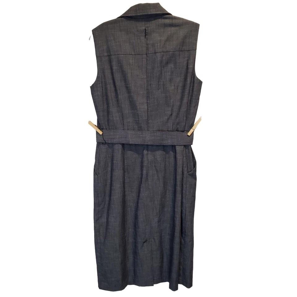 Vestido Le Chateau Sin Mangas Denim Azul Gris con Bolsillos y Cinturón Para Mujer Mediano Foto 2 de 4