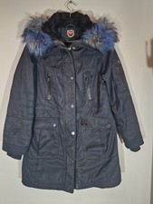 1 Madison Parka Coat Women's Medium Navy Cotton Faux Fur Trim Hooded Full Zip