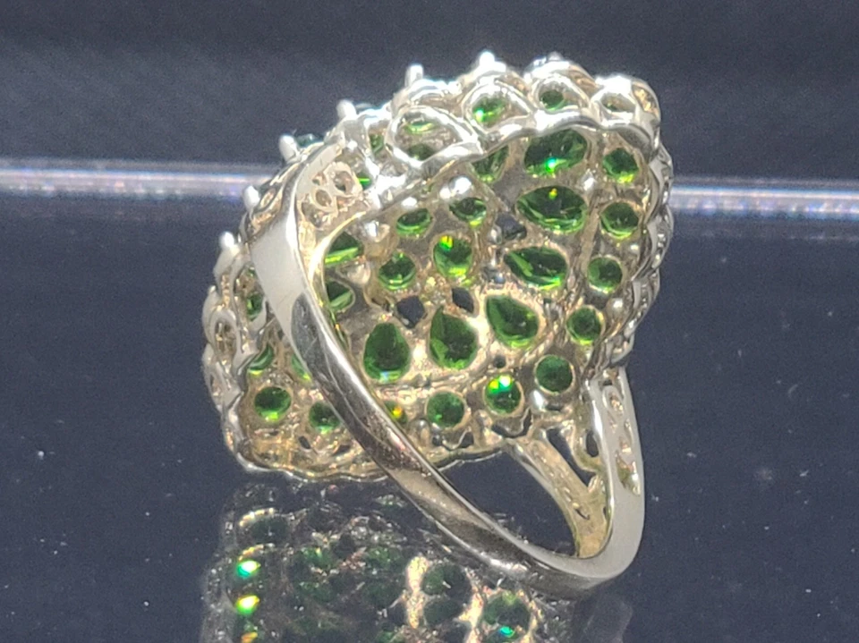 14 K желтое золото ярко зеленый хром диопсид маркиза кластер заявление кольцо - Изображение 4 из 4