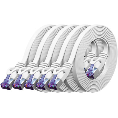 5x 0,25m CAT7 Patchkabel Flachkabel RJ45 LAN DSL Ethernet Netzwerkkabel Weiß