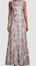  595 Aidan Mattox Women's Blue Sleeveless Floral-Print Jacquard Dress Size 8