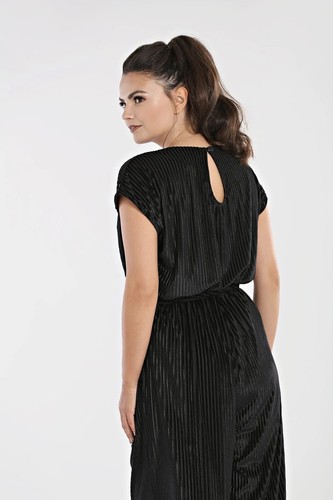 Hell Bunny Jazzy Black Ribbed Velvet V Neck Jumpsuit Cropped Wide Leg Medium - Picture 2 of 3